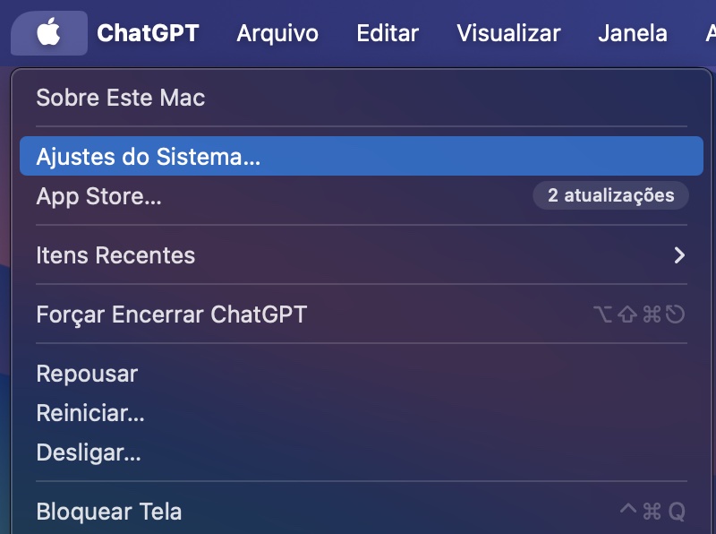 Abra as Ajustes do Sistema no menu da Apple.
