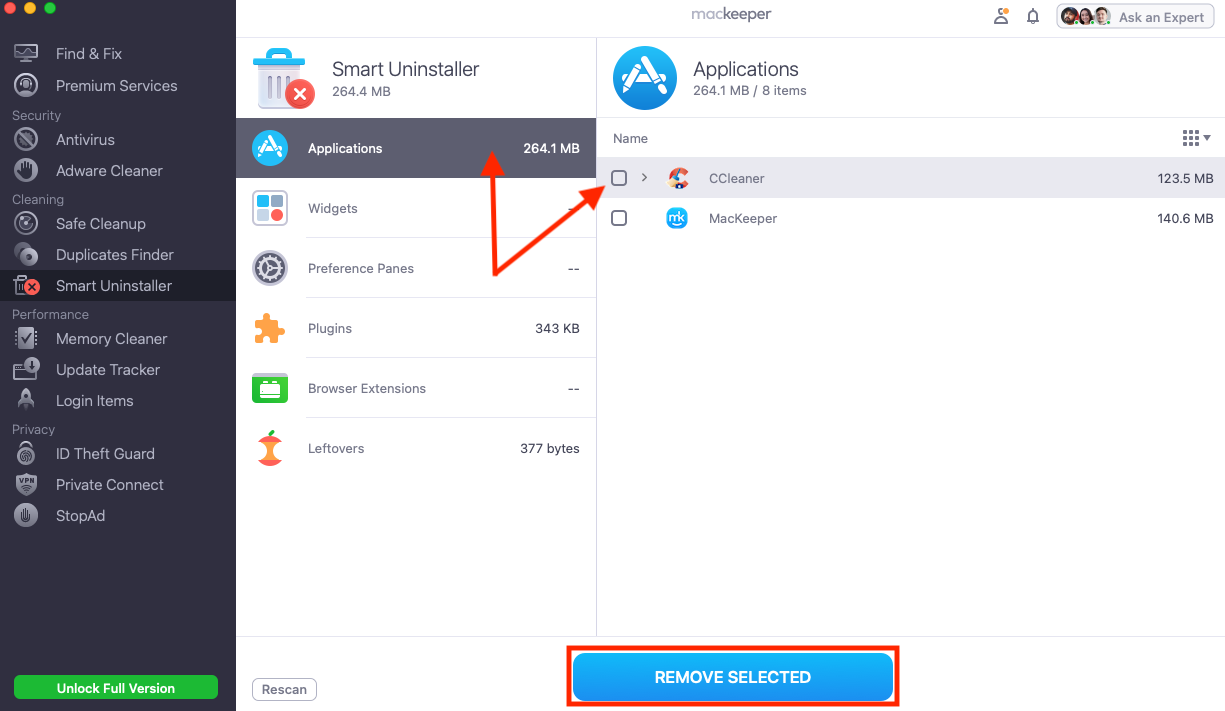 The Smart Uninstaller in MacKeeper on Mac. You can use this to uninstall Mac apps, as well as any associated files, in just a few clicks.