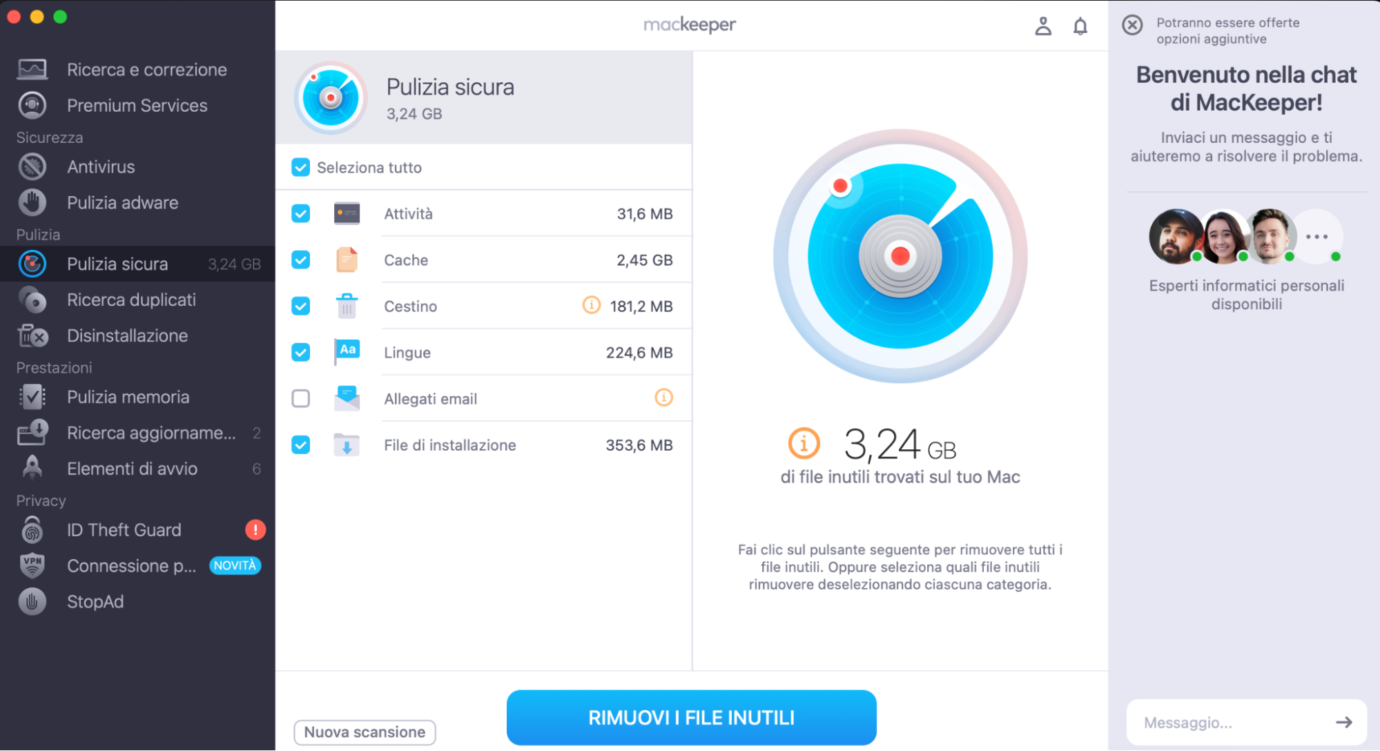 Esegui una scansione del dispositivo e attendi che trovi eventuali cache, registri e altri file indesiderati digitali nascosti in profondità nel dispositivo che lo rallentano.