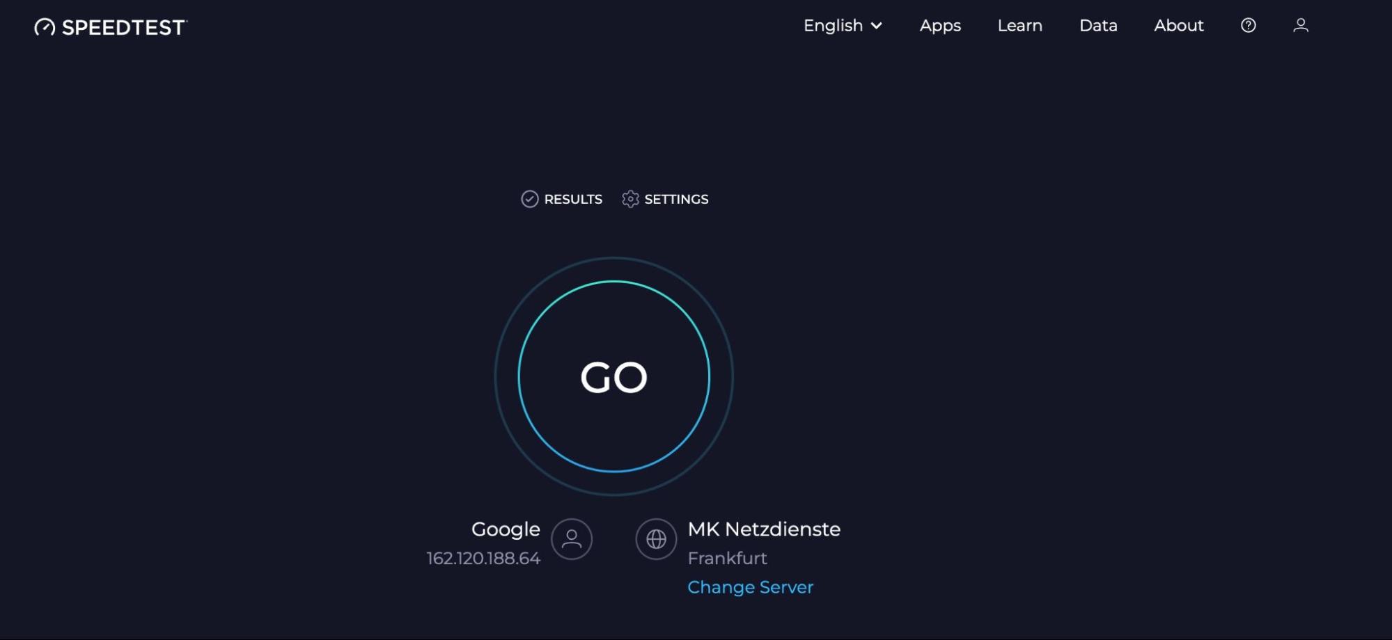 The speedtest.net website in a browser on Mac. Perform a speed test to confirm your internet is fast and stable enough to complete an OS X El Capitan reset.