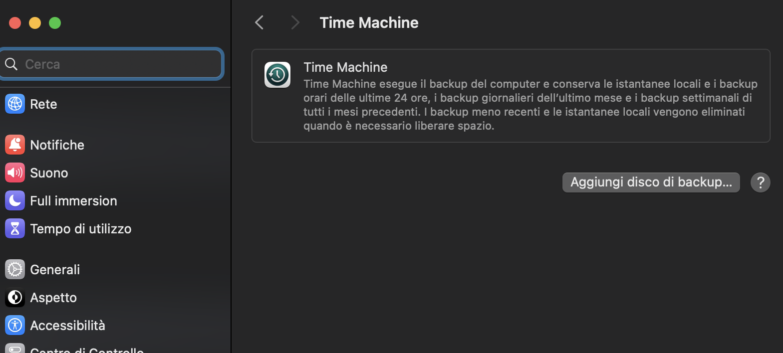 Se stai eseguendo il backup del tuo Mac su un'unità esterna, collegala, quindi fai clic su Avvia un nuovo backup dalle Impostazioni di sistema del tuo macOS.