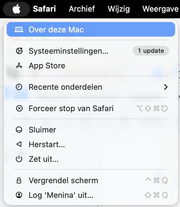 Ga naar het menu ‘Over deze Mac’ om de informatie over je computer te bekijken.