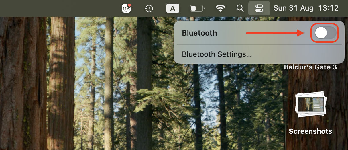 Select Bluetooth in the Control Center and switch the toggle off to temporarily disable the feature and reset its connection settings.