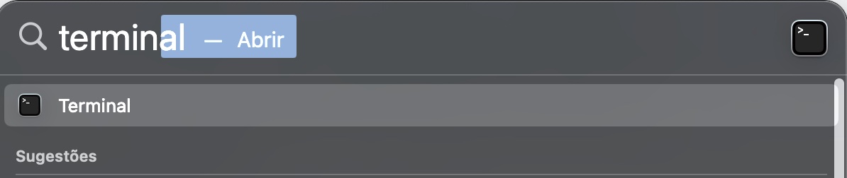 A busca do Spotlight em um Mac, mostrando o Terminal.app. Como corrigir a Touch Bar no MacBook Pro: reinicie a Touch Bar pelo Terminal.