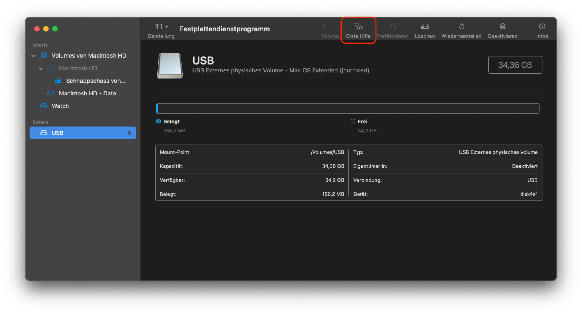 Wenn das Fenster USB-Datenträger angezeigt wird, wählen Sie bitte den USB-Datenträger auf der linken Seite des Bildschirms aus und führen Sie dann die Funktion Löschen auf der rechten Seite aus – siehe rote Markierungen.