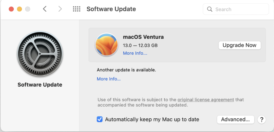 Now click on Upgrade Now next to maOS Ventura to see if the upgrade will continue and install correctly while in Safe Mode.