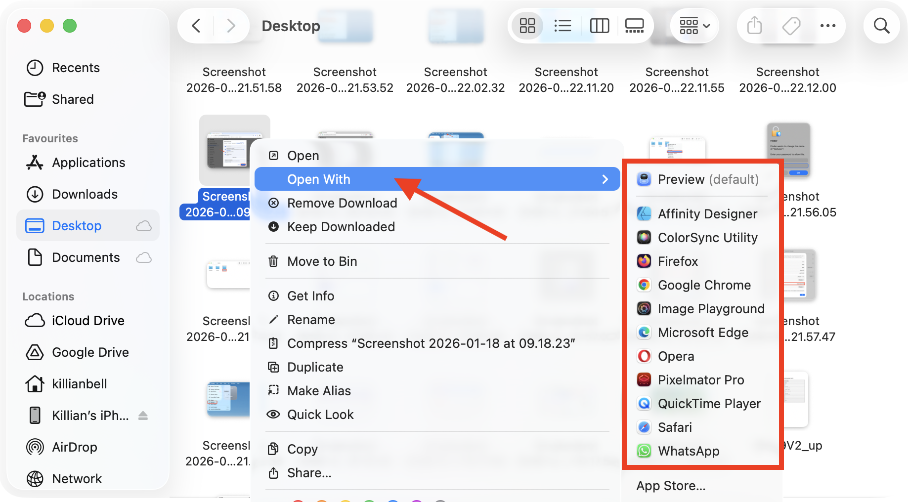 The Open With menu on Mac. Use this to open a file with a different app when you're trying to fix corrupted files on Mac.
