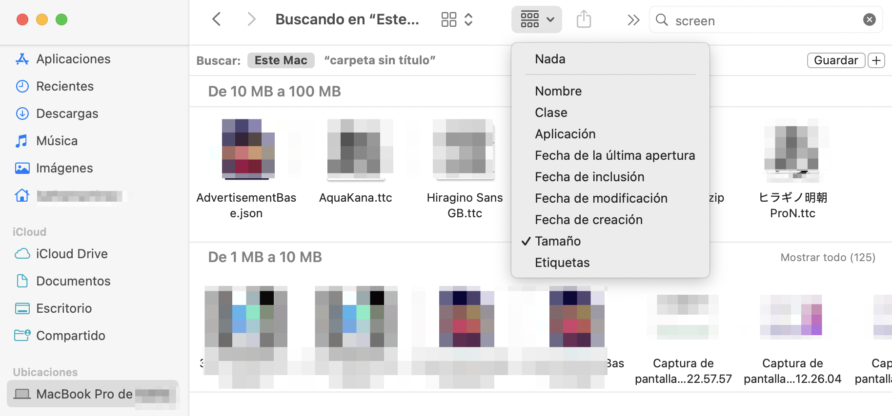 En la nueva carpeta inteligente, establece los criterios de búsqueda para ordenar las capturas de pantalla disponibles en tu Mac: por nombre, contenido, tipo, etc. Elige la que necesites en el menú desplegable.