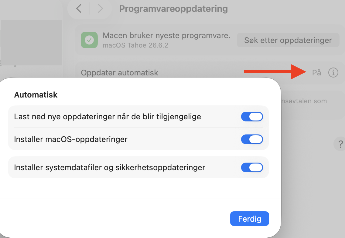 Sørg nå for at automatiske oppdateringer er aktivert hvis de ikke allerede er det. På den måten vil ikke bare macOS installere oppdateringer automatisk, men også Safari samt andre systemoppdateringer.