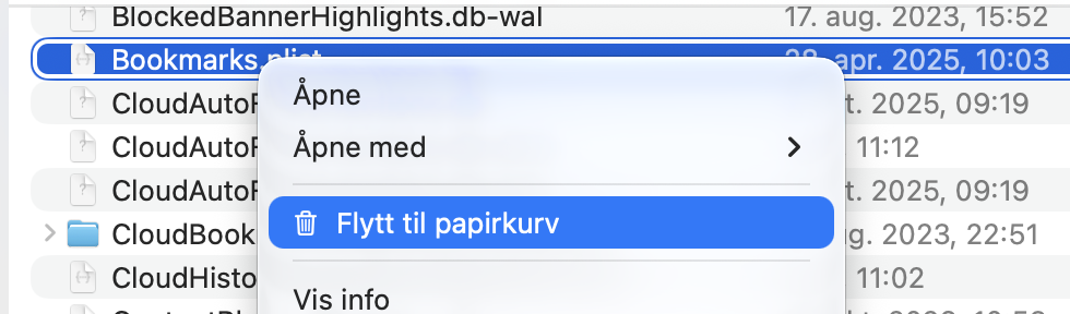 Bruk 'Gå til mappe' for å gå til mappen '~/Library/Safari/'. Slett alt der bortsett fra bokmerkene dine. Ikke glem å tømme papirkurven etterpå.