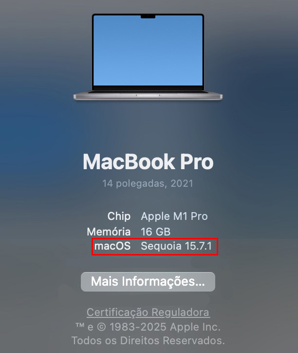 O nome do seu macOS aparecerá na tela. Você também poderá ver mais informações sobre a sua versão do macOS.