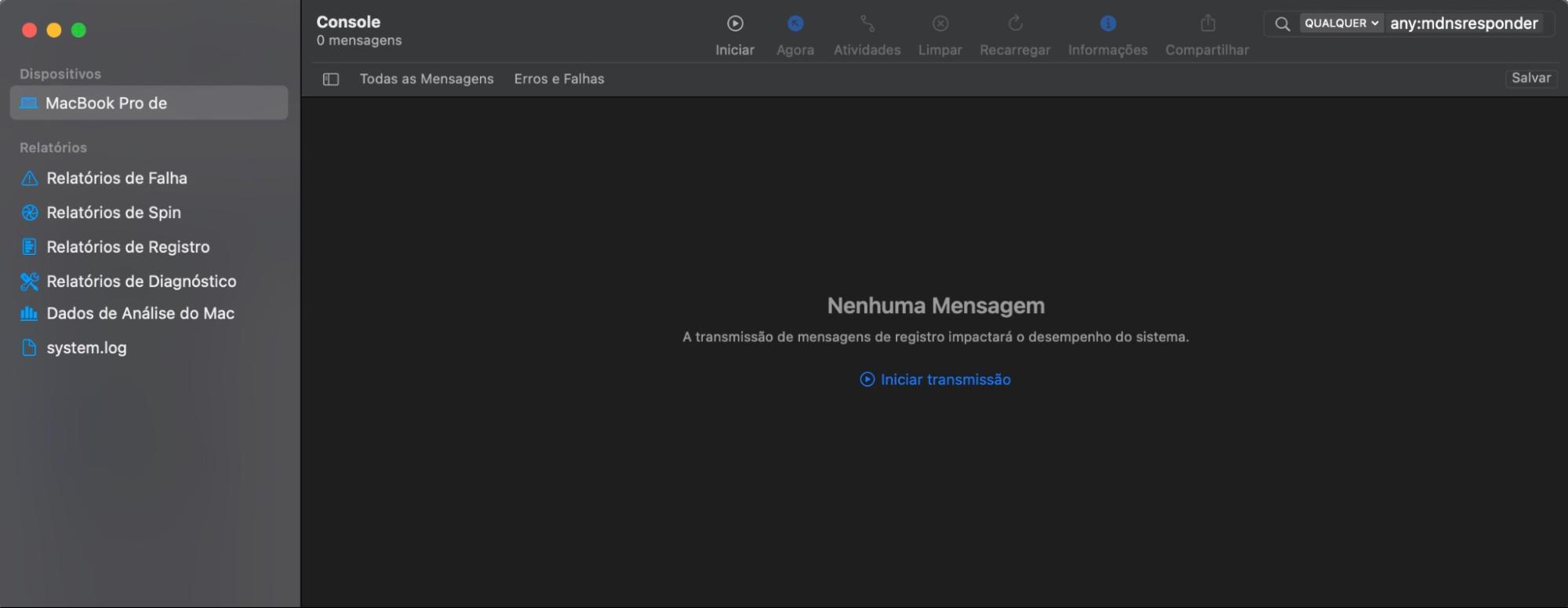 Volte ao Console após executar os comandos para o cache DNS no Terminal. Se você não limpou seu cache DNS recentemente, deverá encontrar seus registros.