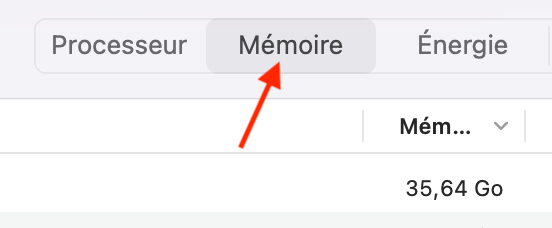 Une fois le Moniteur d’activité ouvert, allez dans l’onglet Mémoire pour libérer de la RAM.