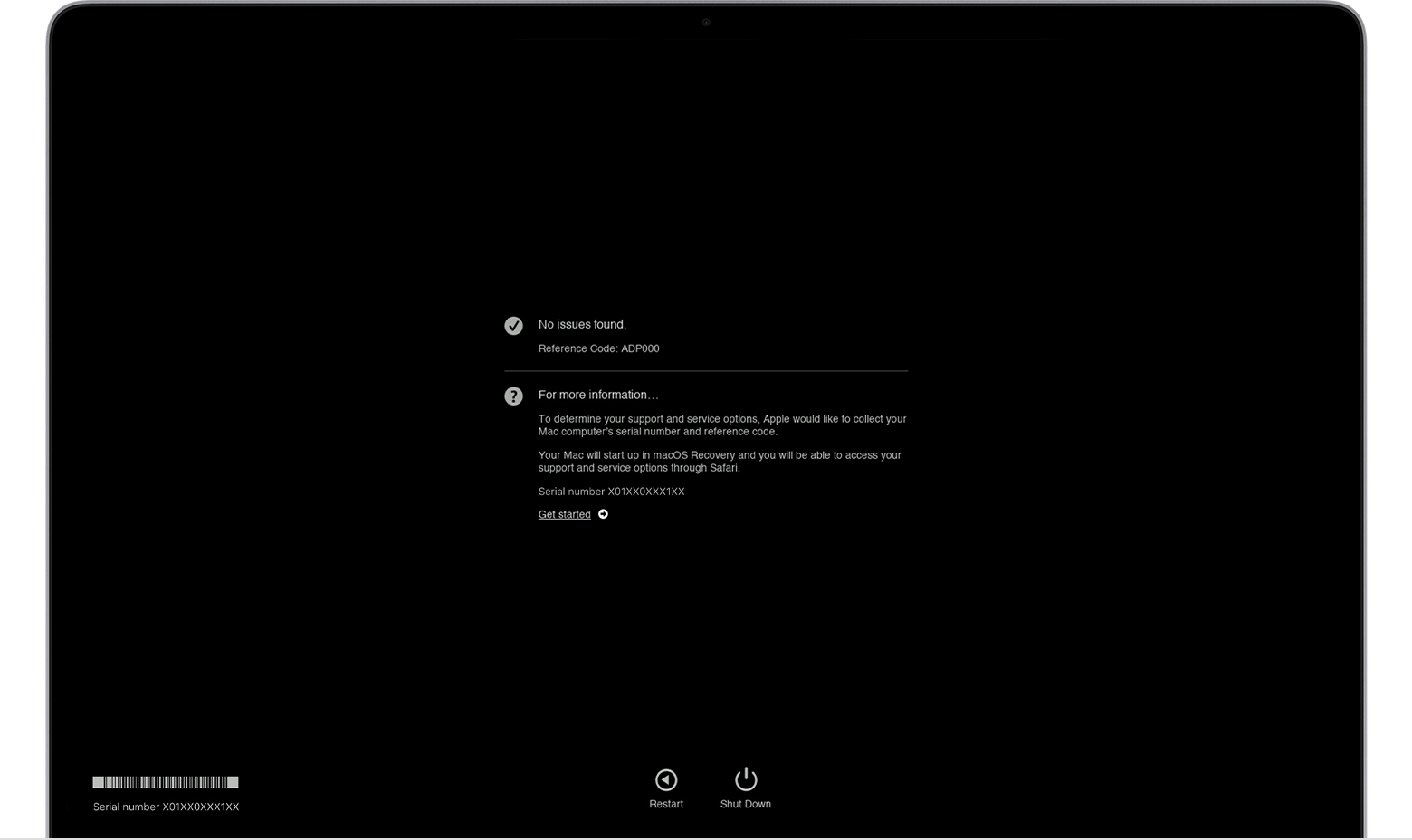 Execute o Apple Diagnostics no seu Mac para verificar se há problemas no hardware. Se encontrar algo, será fornecido um código de erro.