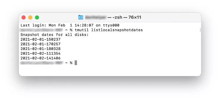 Minska systemlagring på Mac genom att skriva tmutil listlocalsnapshotdates. Du kan sedan radera dessa Time Machine-ögonblicksbilder.