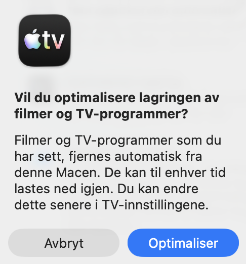 Etter at du har aktivert optimalisert lagring, må du først bekrefte valget ditt. Trykk på den blå Optimaliser-knappen for å bekrefte.