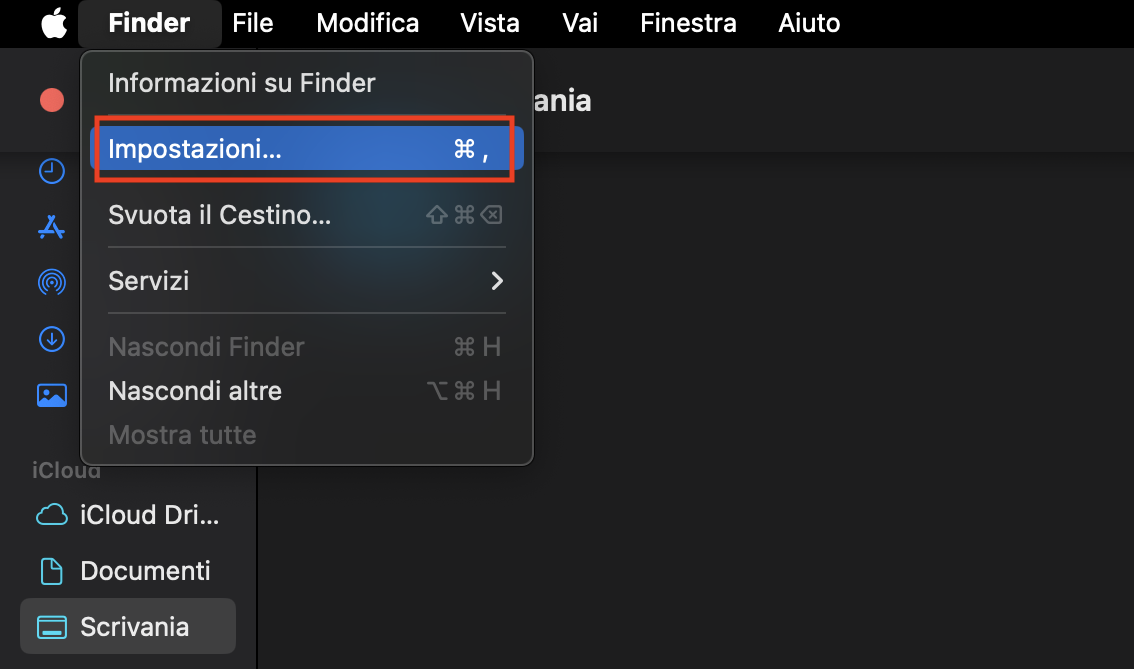 Apri una finestra del Finder, quindi seleziona Finder > Impostazioni dalla barra dei menu. Da lì, potrai verificare se le unità esterne sono impostate per essere visualizzate.