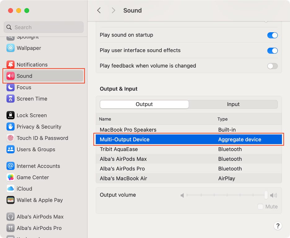 To connect multiple AirPods to your Mac, open System Settings, go to the Sound menu, then select Multi-Output Device under Output.