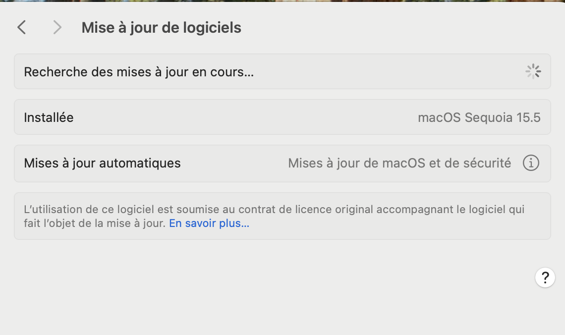Pour continuer la procédure de mise à niveau de macOS. Une fois dans la section Mise à jour de logiciels, consultez les informations sur la dernière mise à jour disponible. Si tel est le cas, poursuivez en cliquant sur Mettre à jour maintenant.