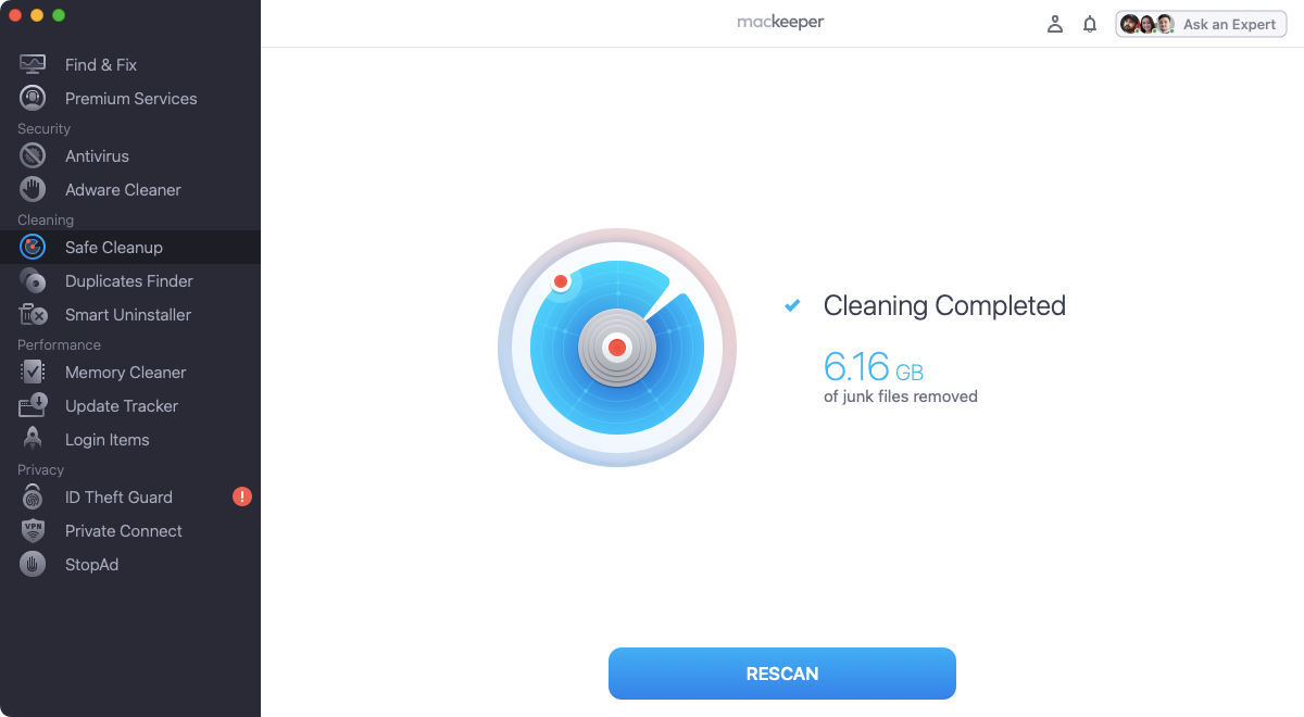 MacKeeper's Safe Cleanup tool will quickly remove unneeded data from your Mac. When it's done, the tool will show you how much space you've saved.