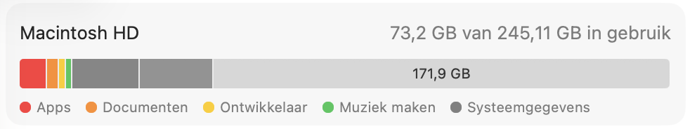 Je moet mogelijk ook controleren of je MacBook voldoende schijfruimte heeft, zodat je geen problemen ondervindt tijdens het installeren van de nieuwste macOS-versie. Ga naar Systeeminstellingen> Algemeen > Opslag om je beschikbare schijfruimte te controleren.