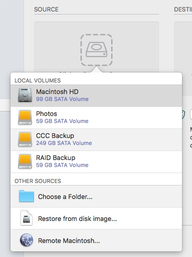 Open Carbon Copy Cloner, choose your startup disk as the source and your external drive as the destination, then set a schedule for the task.