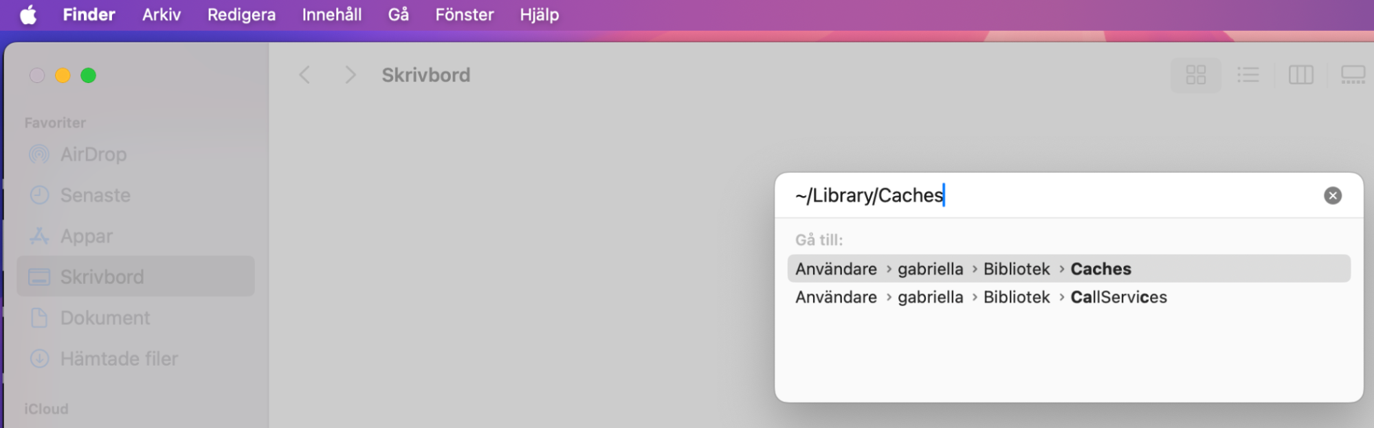 Skriv ~/Library/Caches/ i Finder för att visa cacheminnen på din Mac. Du kan sedan gå in och radera de cacheminnen du anser vara onödiga på din enhet.