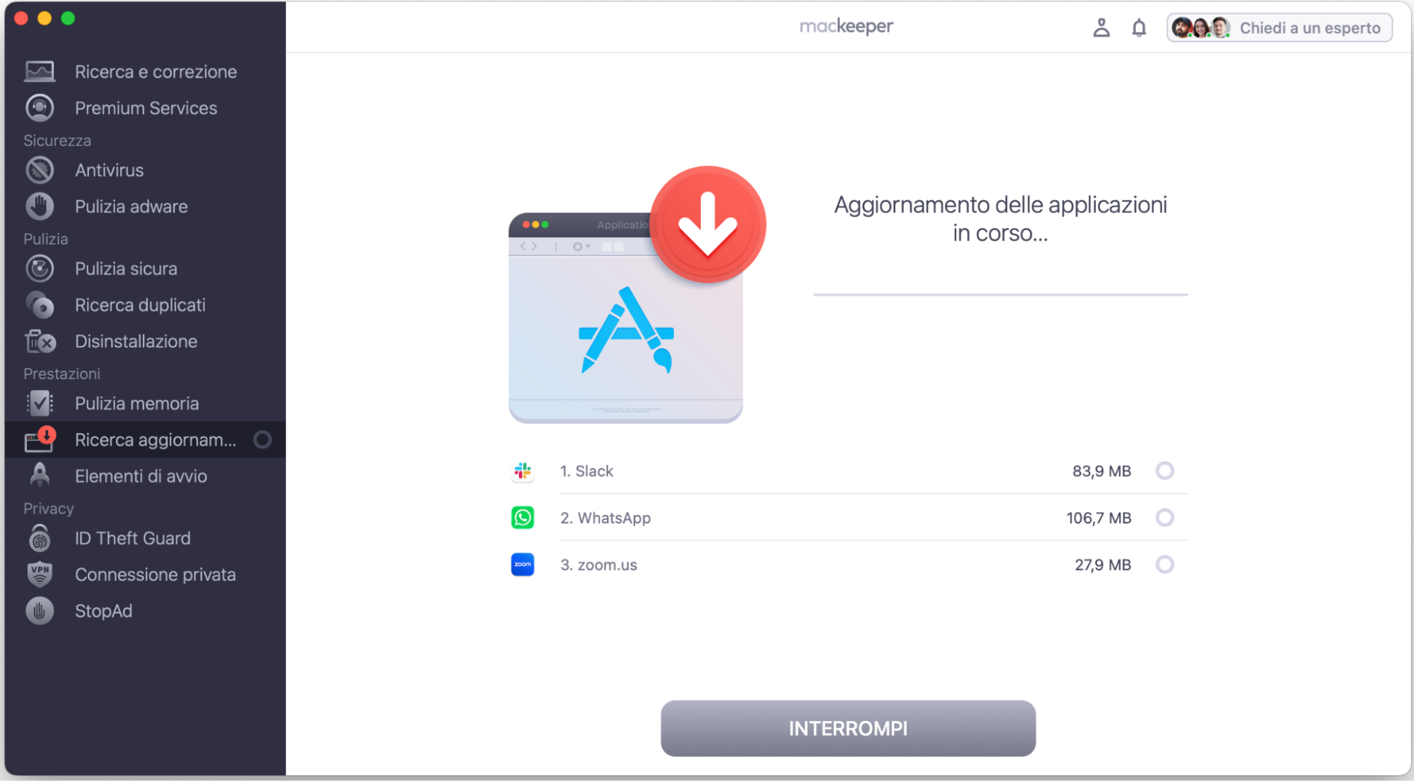 Attendi che l'app aggiorni le tue applicazioni.