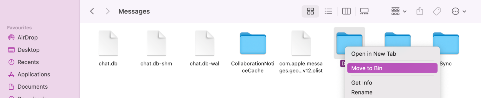 For full control, you can search through all the message-related contents in your Mac library. Anything you don’t need or want, right-click and press Move to Bin.