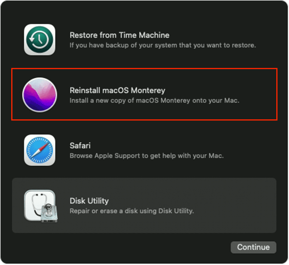 To fix the installer information on the recovery server is damaged error on your Mac by using Internet Recovery Mode, click Reinstall macOS and follow the instructions on your screen.