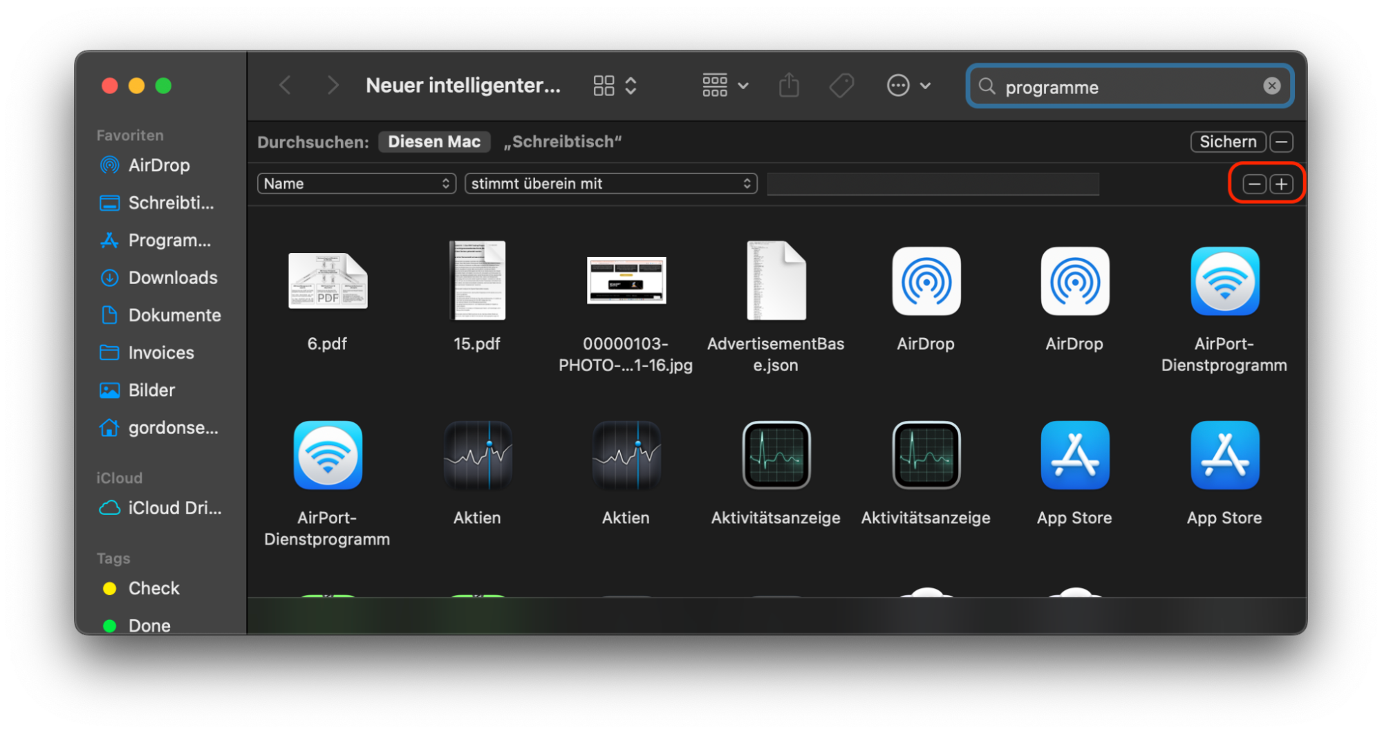Wenn Sie nun einen neuen intelligenten Ordner im Finder öffnen, legen Sie Suchkriterien fest, um Duplikate zu identifizieren. Mit deren Hilfe können Sie doppelte Anwendungen auf Ihrem Apple-Gerät herausfiltern.