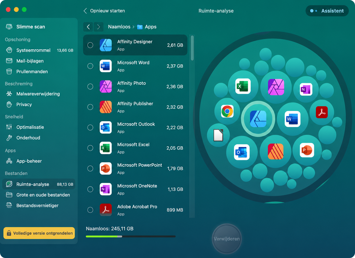 Om je te helpen de twee tools te vergelijken in termen van de Space Lens-functie, laten we je nog even zien hoe het er in de CleanMyMac-app uitziet.