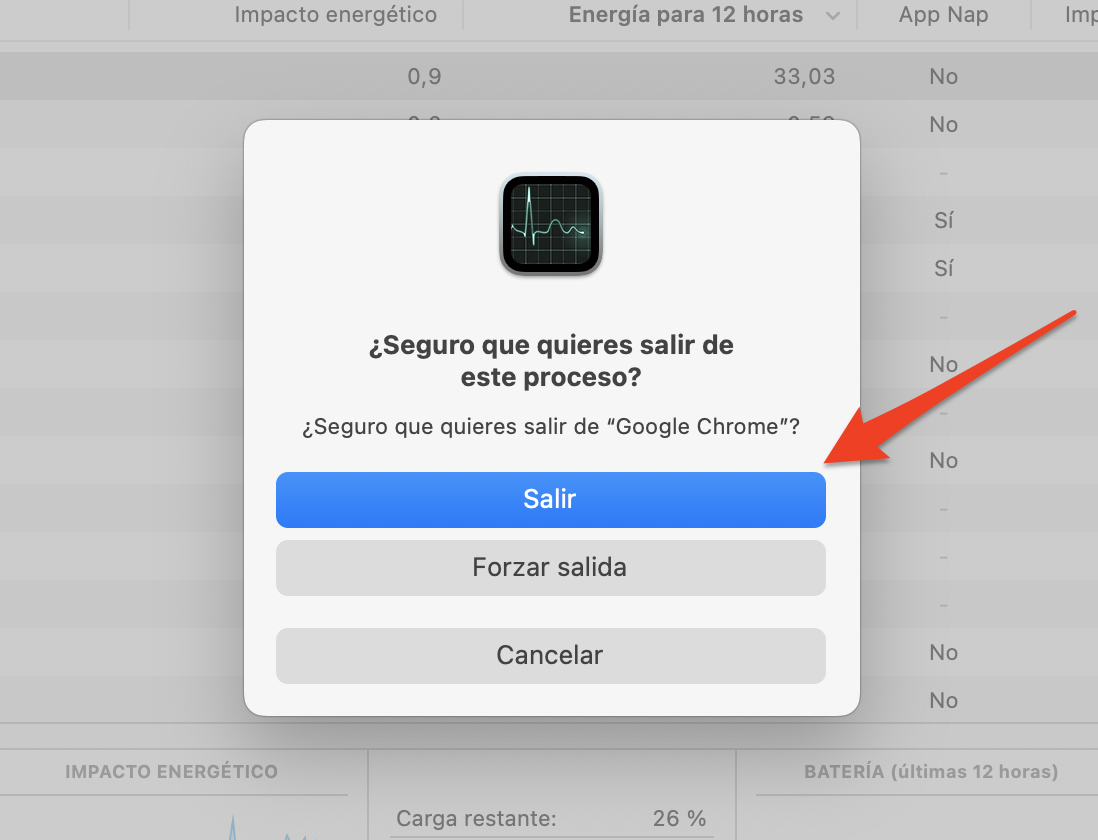 Haz clic en Salir en una ventana emergente para abandonar el proceso.