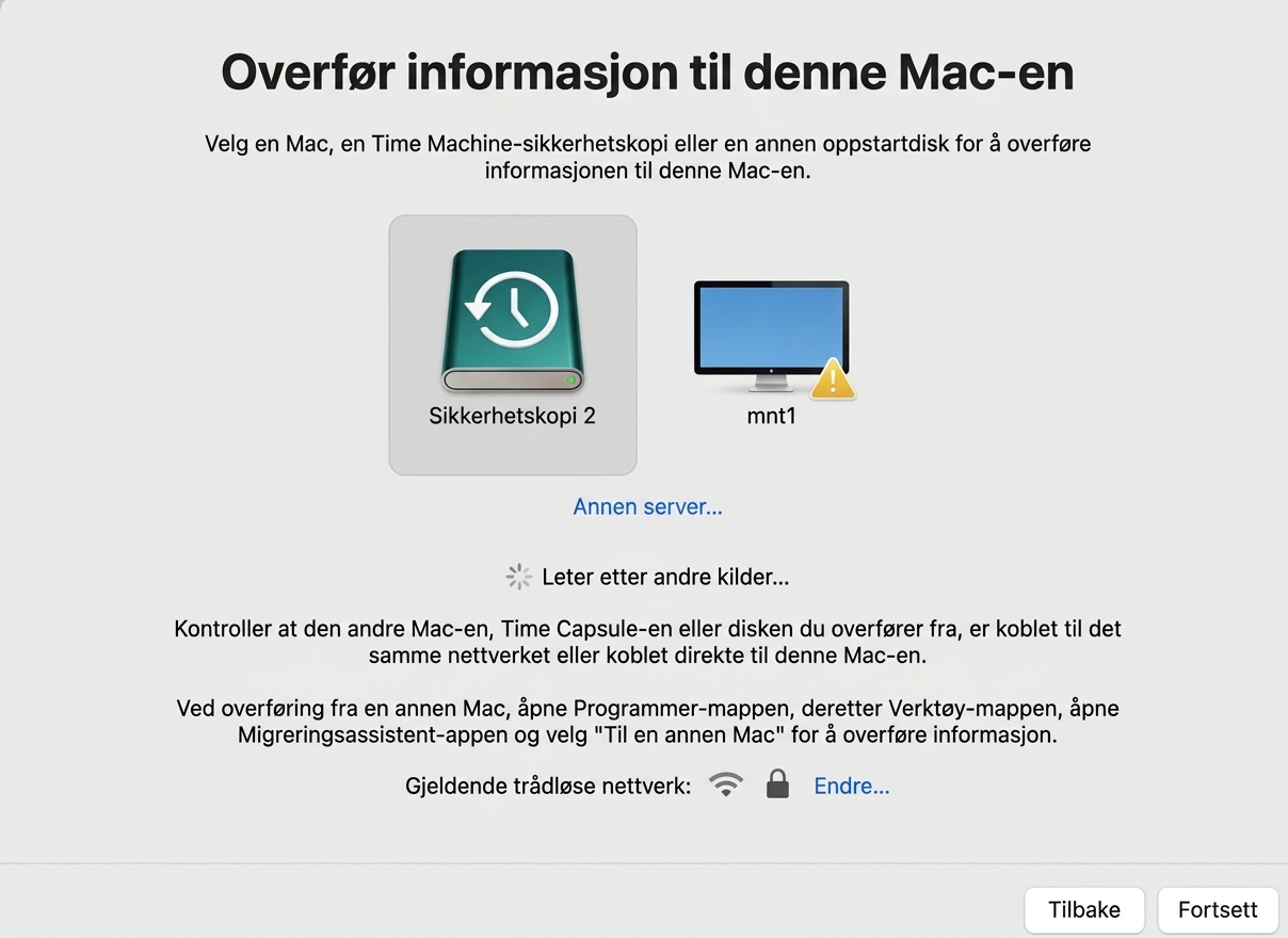 I listen velger du disken der Time Machine-sikkerhetskopien din er lagret. Dette er vanligvis en ekstern harddisk.