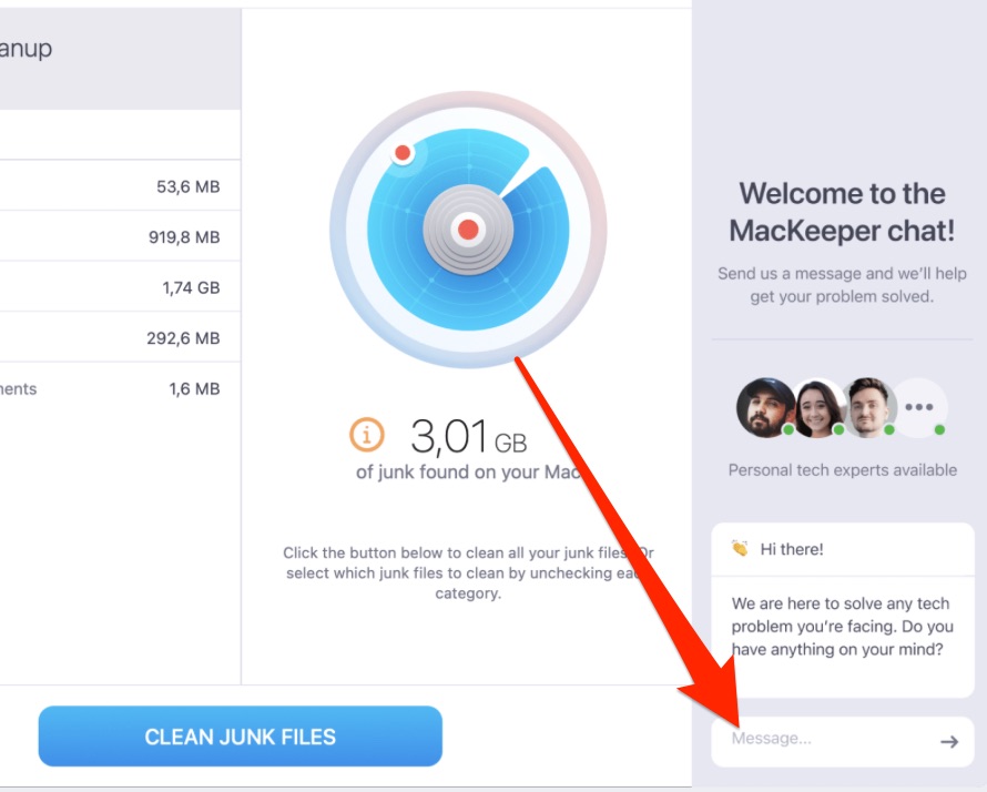 In MacKeeper's chat, you can enter the problem you're facing with your Mac. Within a few minutes, someone from the team should be on hand to help you.