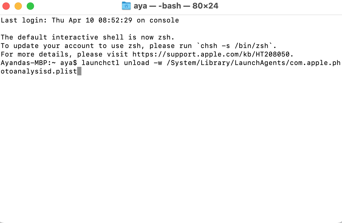 Mac’s Terminal app is opened. Use a Terminal command to stop the photoanalysisd process on a Mac and fix your Mac’s speed.