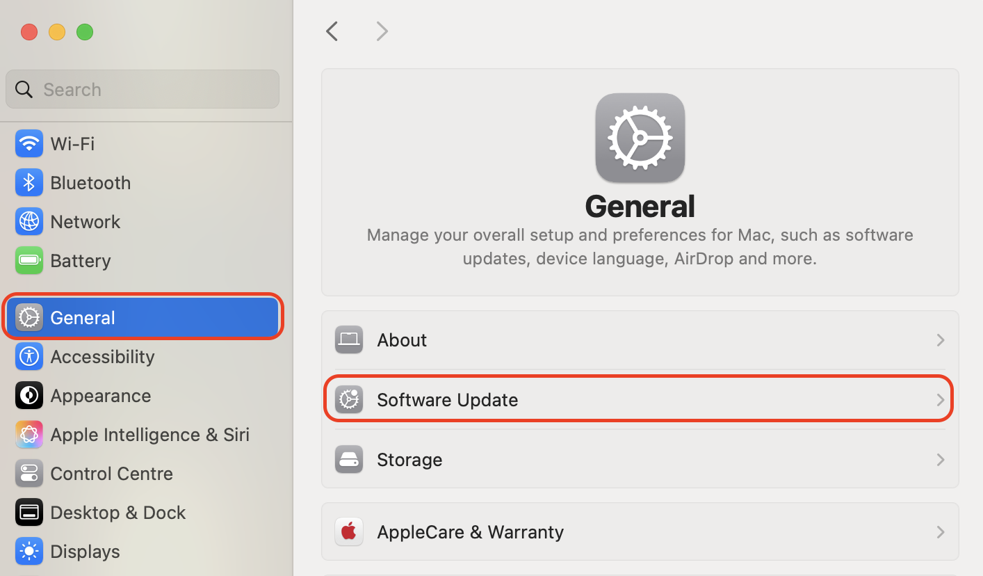 Open System Settings, go to General then Software Update, install the latest macOS, and ask every family member to update their device as well.