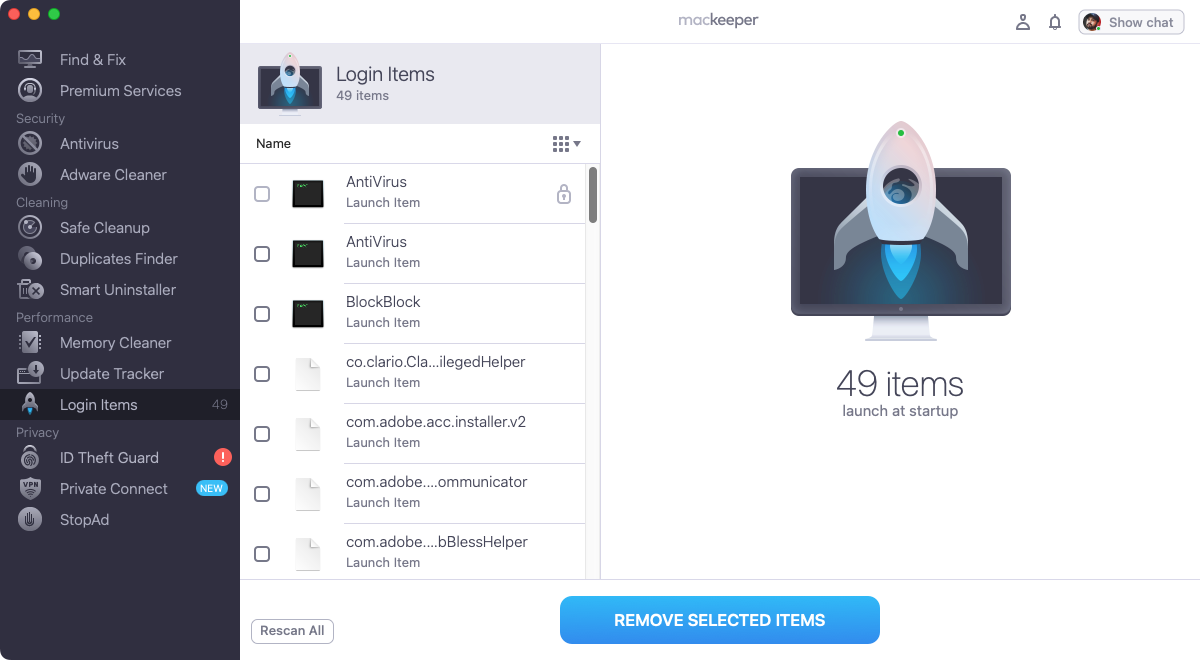You might also have success if you remove login items, which load as soon as you start macOS. You can do this in System Settings, but the MacKeeper Login Items tool is much more thorough.
