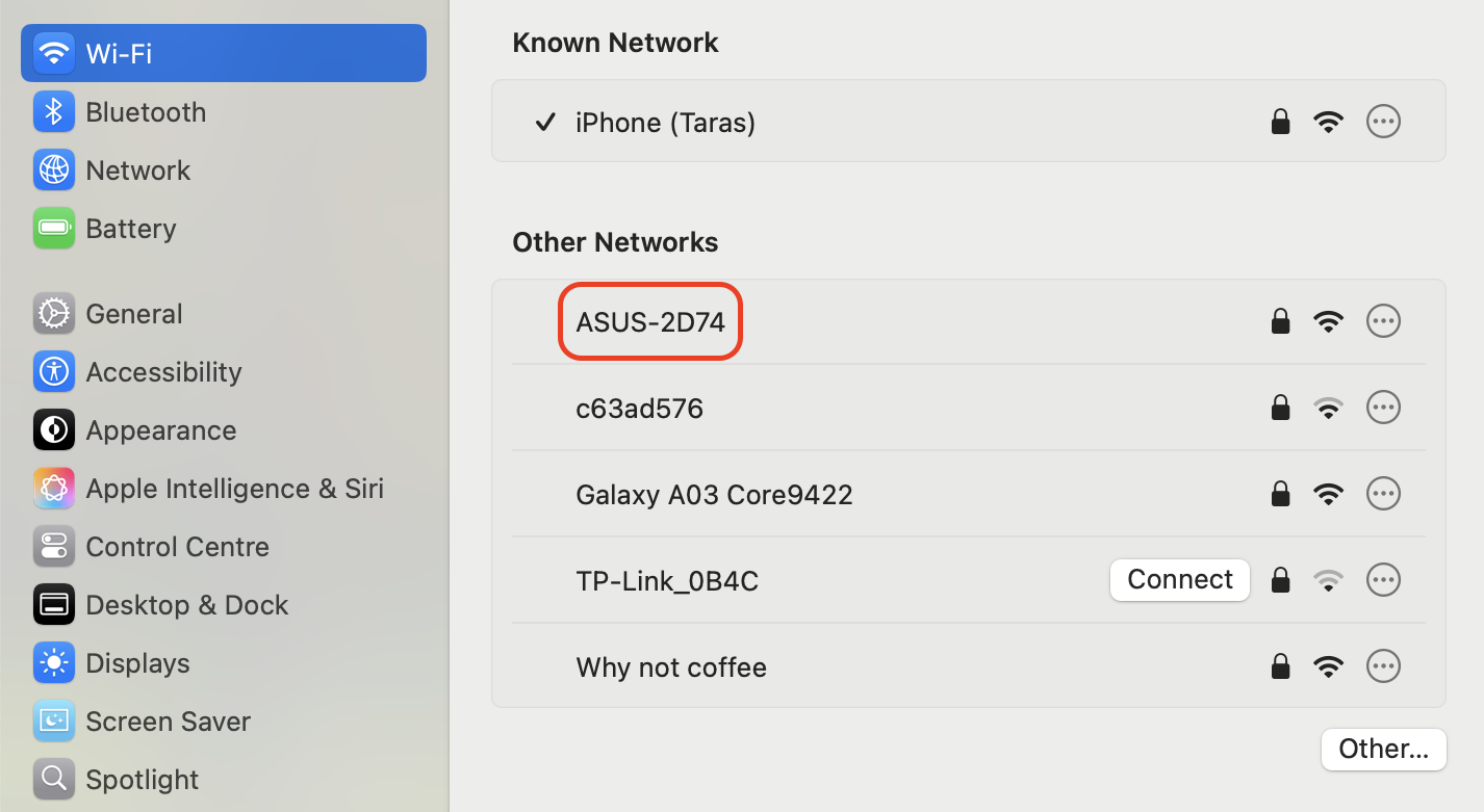 Open System Settings, select Wi-Fi, and connect your Mac to a stable, reliable network to prepare for a faster reset process.
