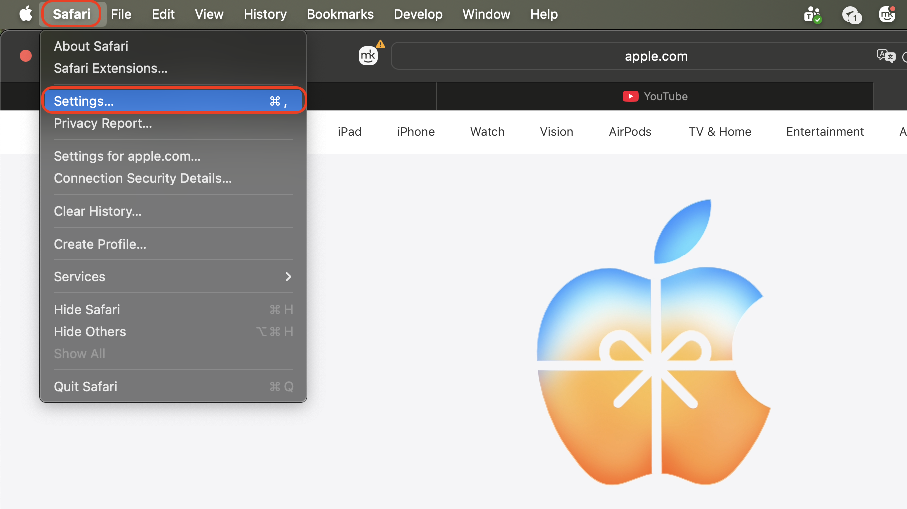 Open Safari and select Safari > Settings to access browser preferences and adjust features that may be increasing resource usage on your Mac.