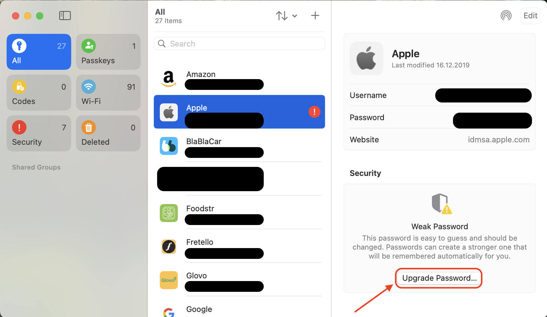 Click Upgrade Password to update compromised logins and strengthen the security of your accounts by choosing new, unique passwords.