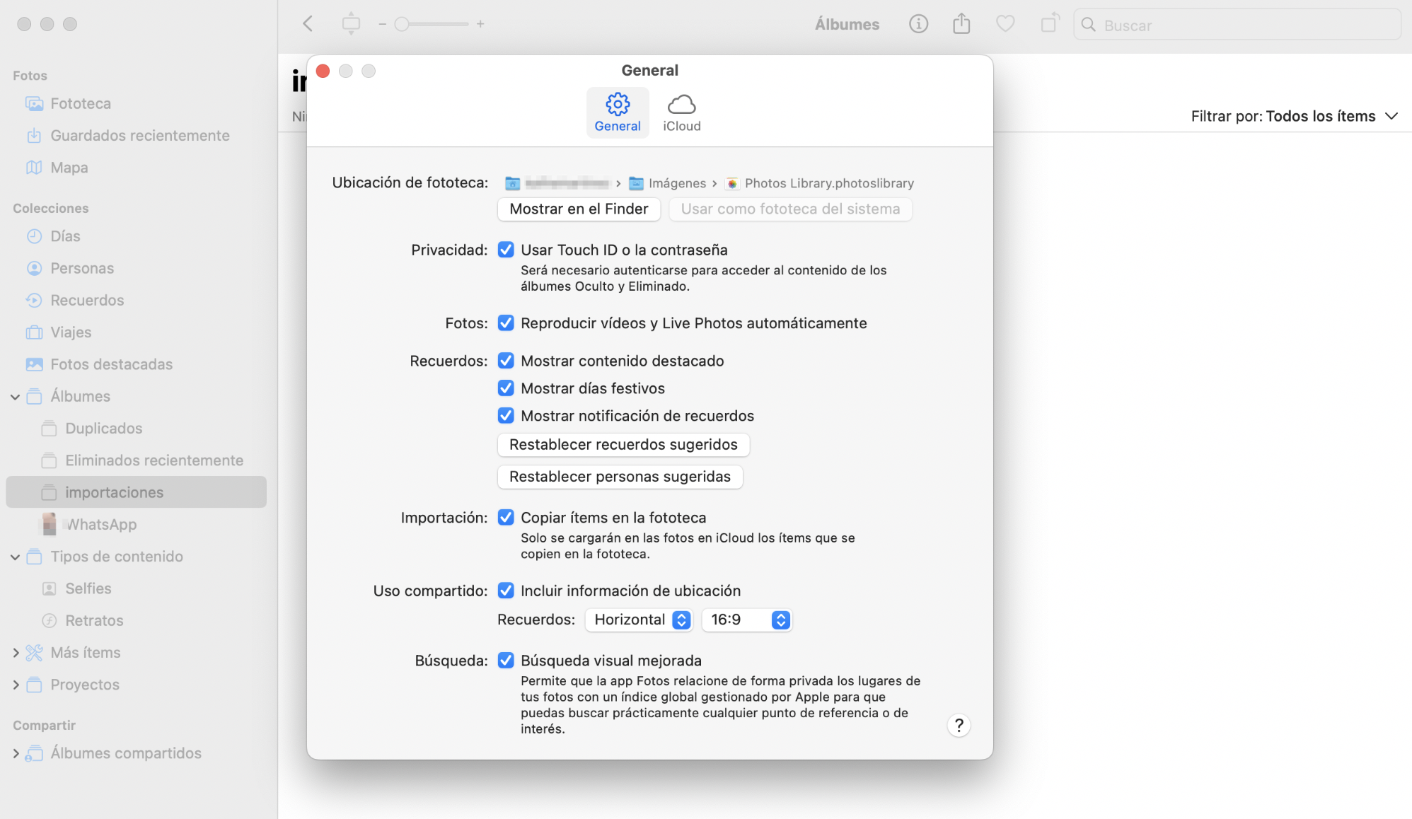 Para acceder y cambiar tus preferencias de fotos, haz clic en Fotos y busca los ajustes de iCloud para que aparezca un menú emergente que te permita mover las fotos de iCloud a Mac.