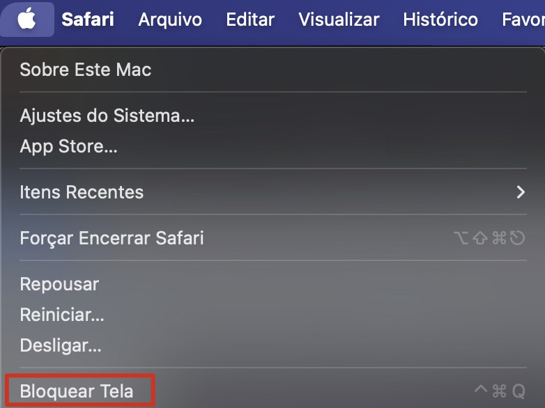 Clique no menu da Apple e selecione a opção Bloquear Tela no menu suspenso.