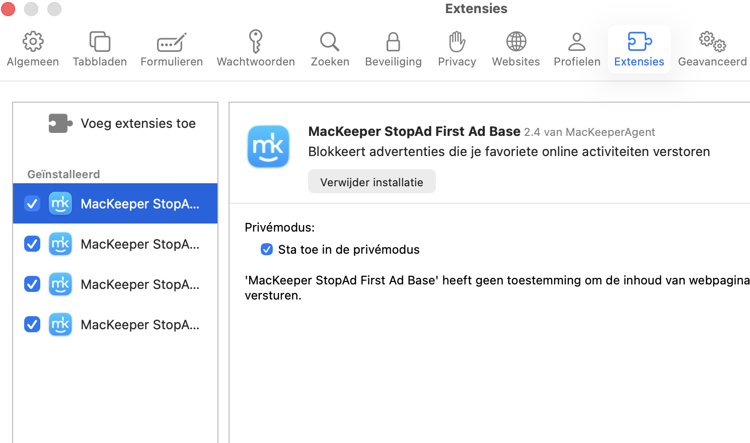 Beheer de bestaande extensies op je Mac door sommige of alle tijdelijk uit te schakelen om te zien of dit het probleem oplost.