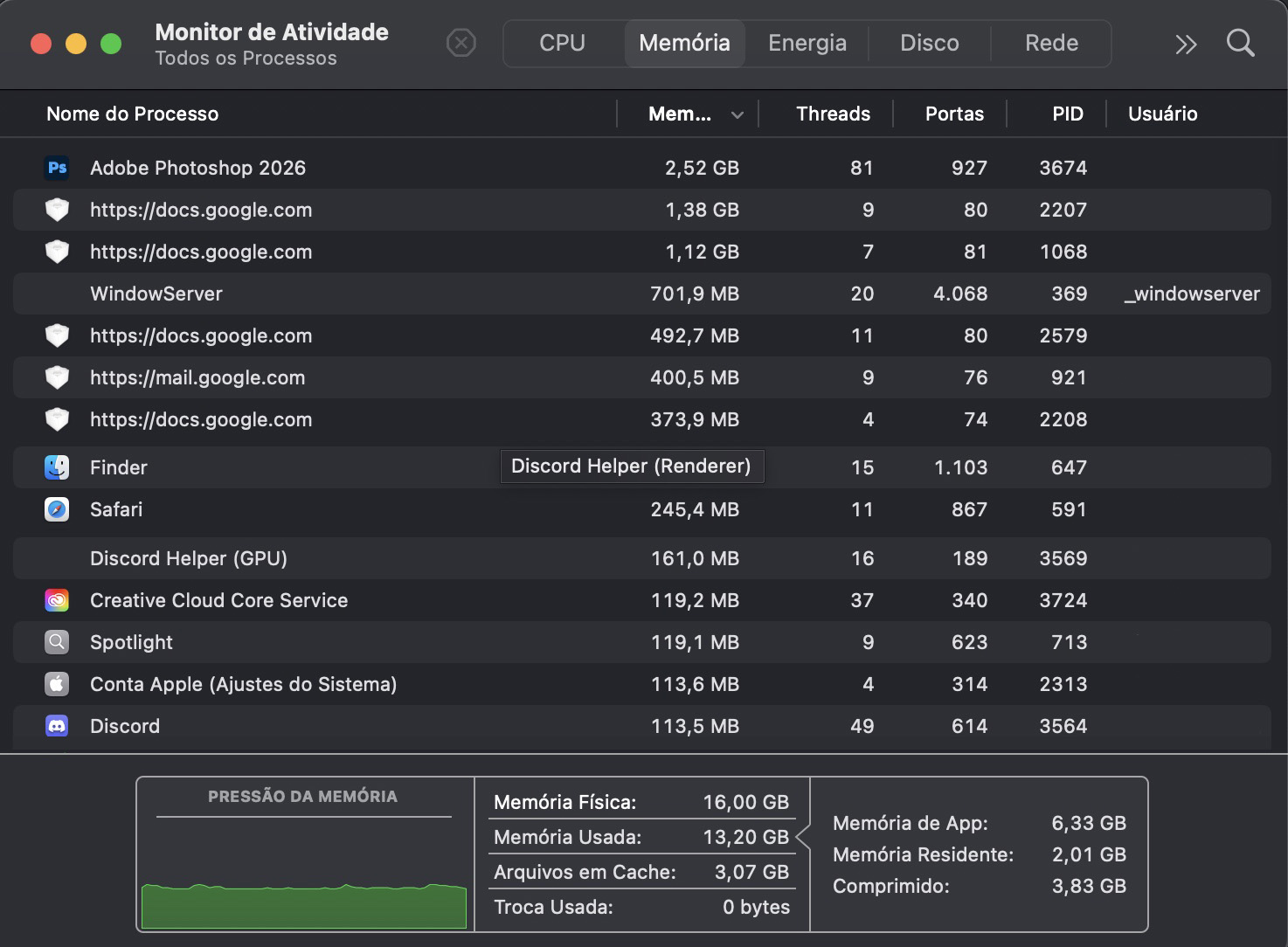 No Monitor de Atividade, clique na aba Memória. Aqui, você verá os apps que mais consomem memória. Em seguida, pode decidir quais deseja encerrar.