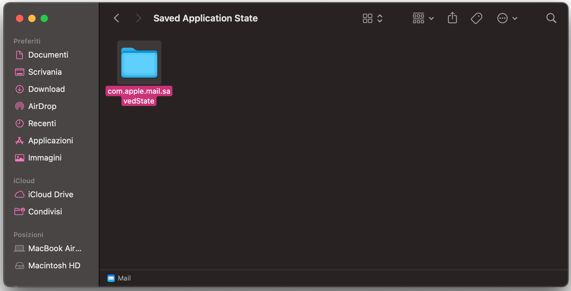 Sposta tutte le cartelle o i file presenti in questo percorso sulla Scrivania per aiutare a reimpostare le preferenze di Mail.
