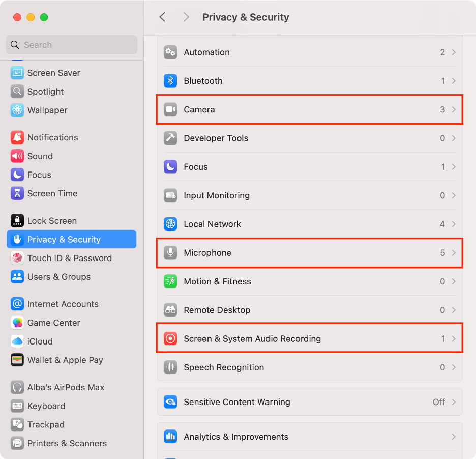 To fix the Zoom error on your Mac, go to Privacy & Security in System Settings, then click Camera, Microphone, and Screen & System Audio Recording.