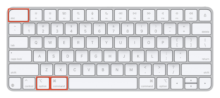 To force quit Zoom on your Mac and fix the application zoom.us is not open anymore error, press Option + Command + Esc simultaneously on your keyboard.