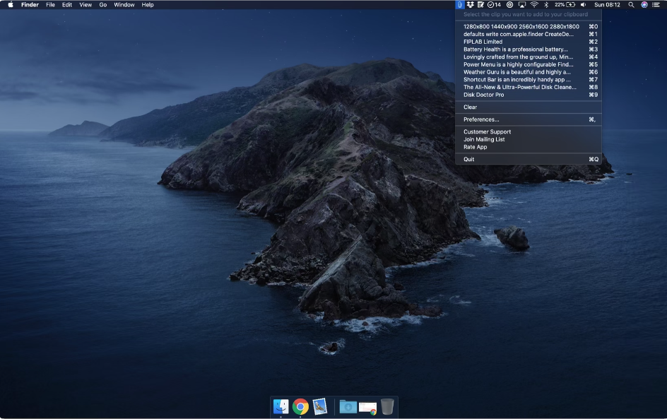 O CopyClip tem uma versão gratuita que funciona como um gerenciador de área de transferência simples no Mac, armazenando automaticamente o histórico do que você copiou para facilitar colar novamente depois.