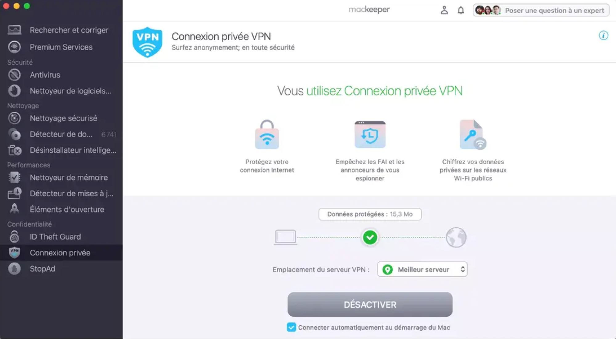 Appuyez sur Activer pour autoriser votre Mac à se connecter au meilleur serveur VPN possible et garantir votre sécurité en ligne.